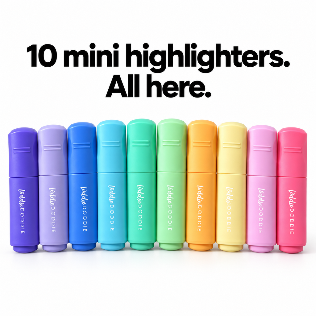 Loddie Doddie Mini Highlighters, Assorted Pastel Colors, Compact Barrels, 10 Pack
