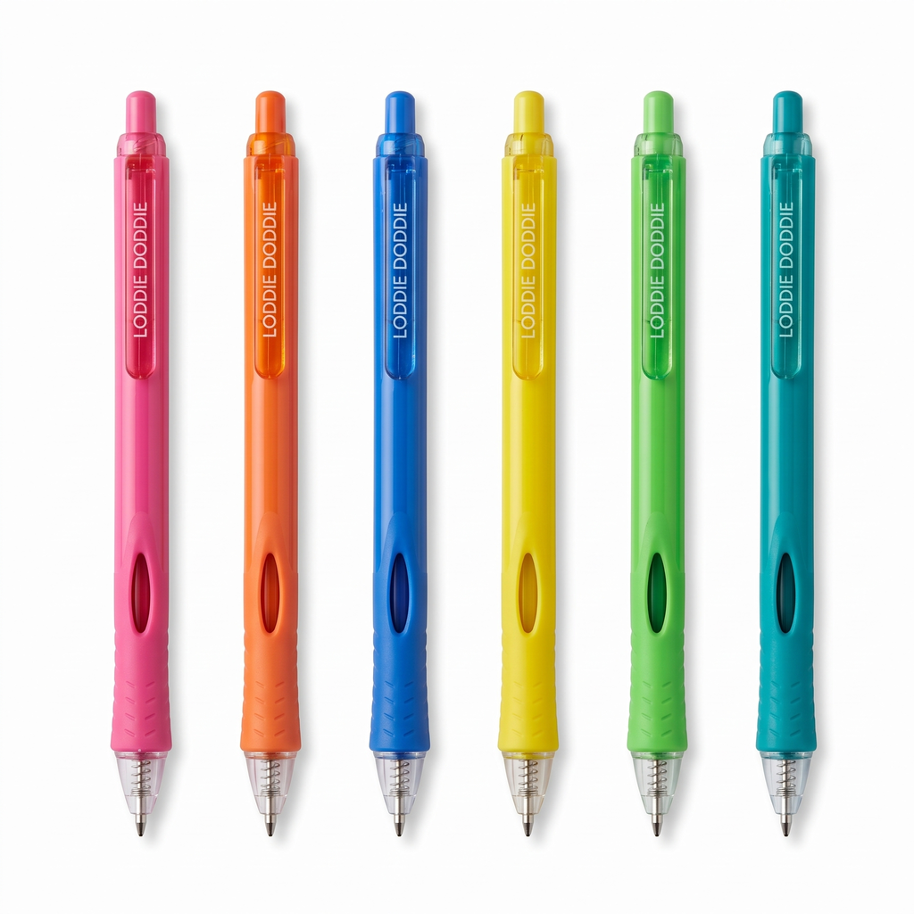 Loddie Doddie Silent-Click Retractable Gel Pens, 0.5 mm Fine Tips, 6 Pack