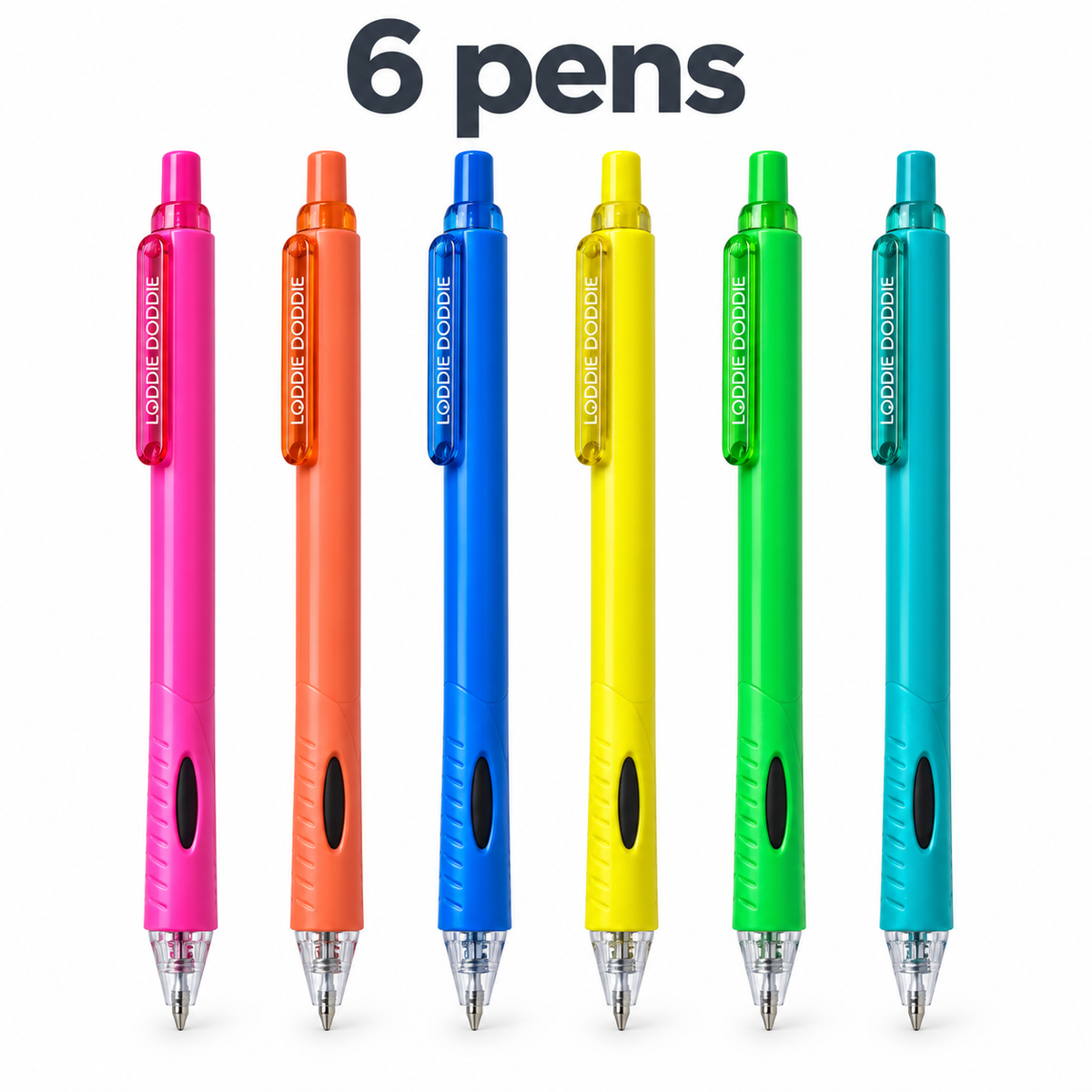 Loddie Doddie Silent-Click Retractable Gel Pens, 0.5 mm Fine Tips, 6 Pack