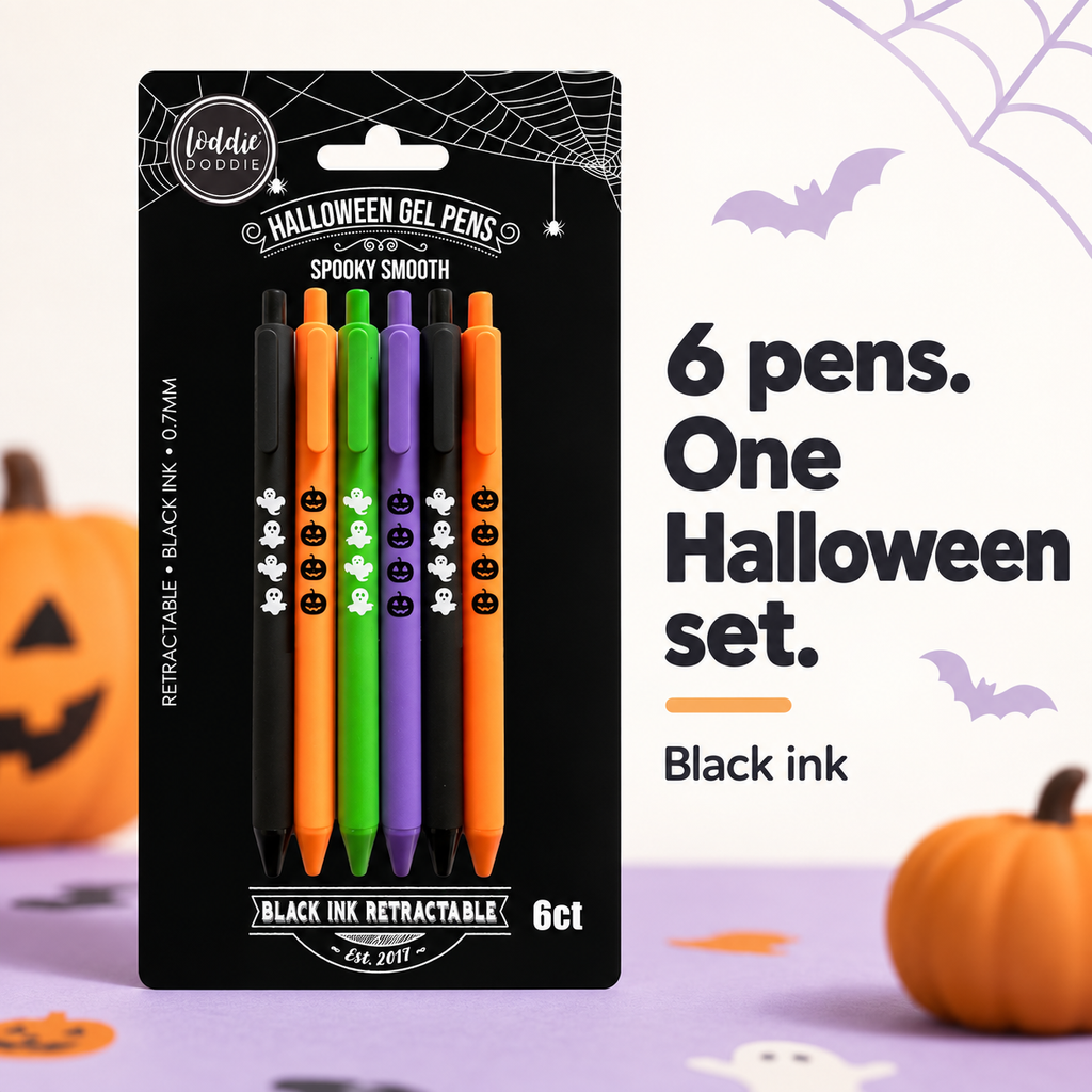 Loddie Doddie 6ct Retractable Satin Gel Pens - Halloween Ghost and Pumpkin
