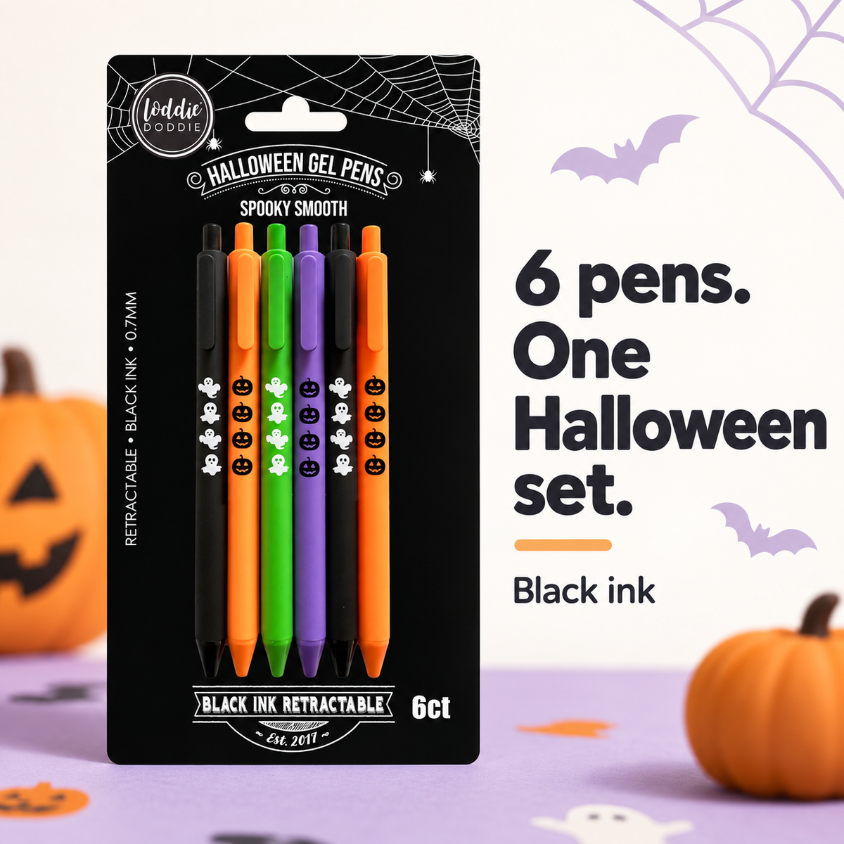 Loddie Doddie 6ct Retractable Satin Gel Pens - Halloween Ghost and Pumpkin