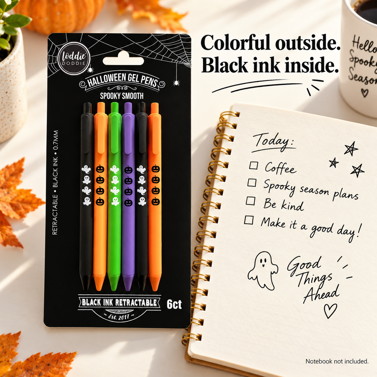 Loddie Doddie 6ct Retractable Satin Gel Pens - Halloween Ghost and Pumpkin