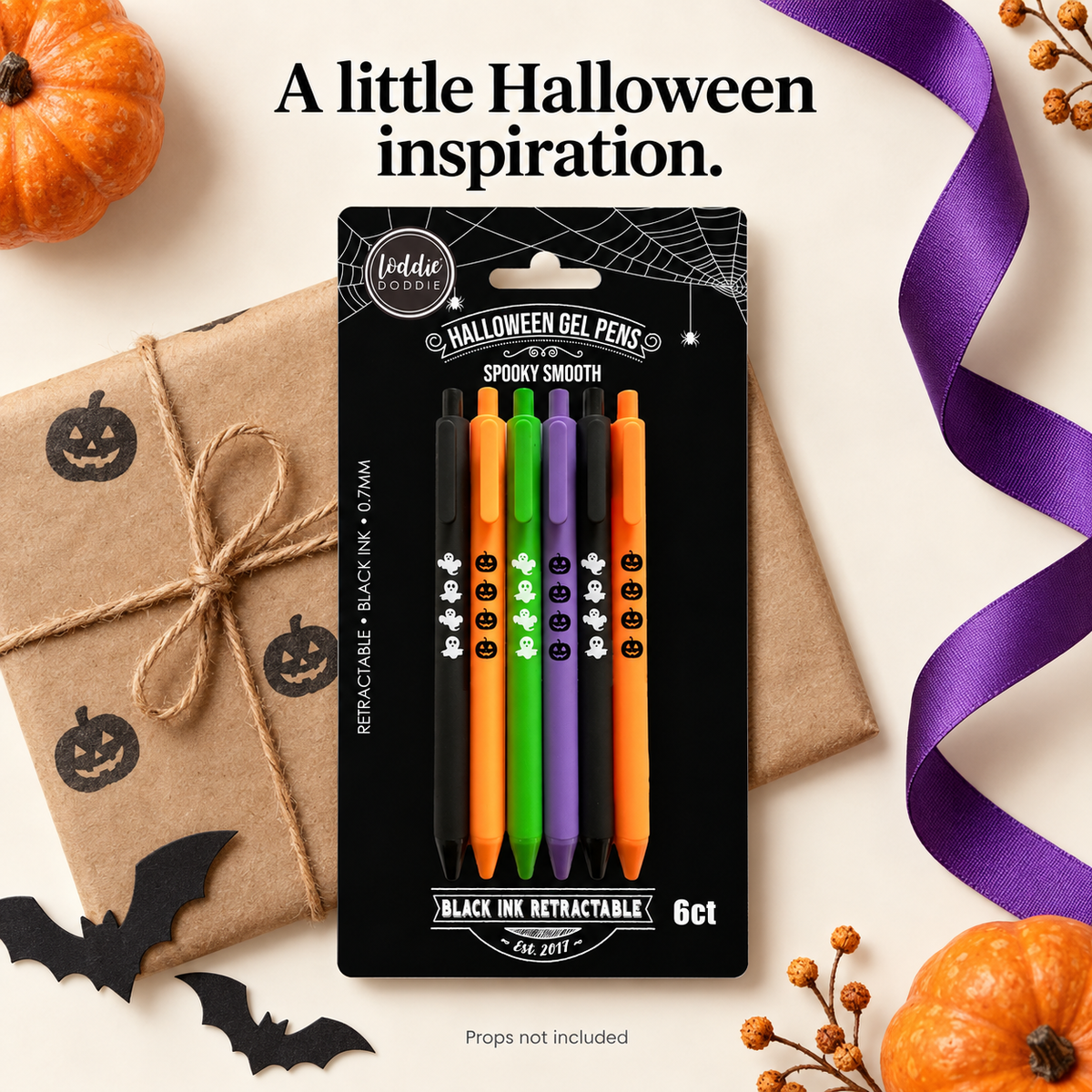 Loddie Doddie 6ct Retractable Satin Gel Pens - Halloween Ghost and Pumpkin