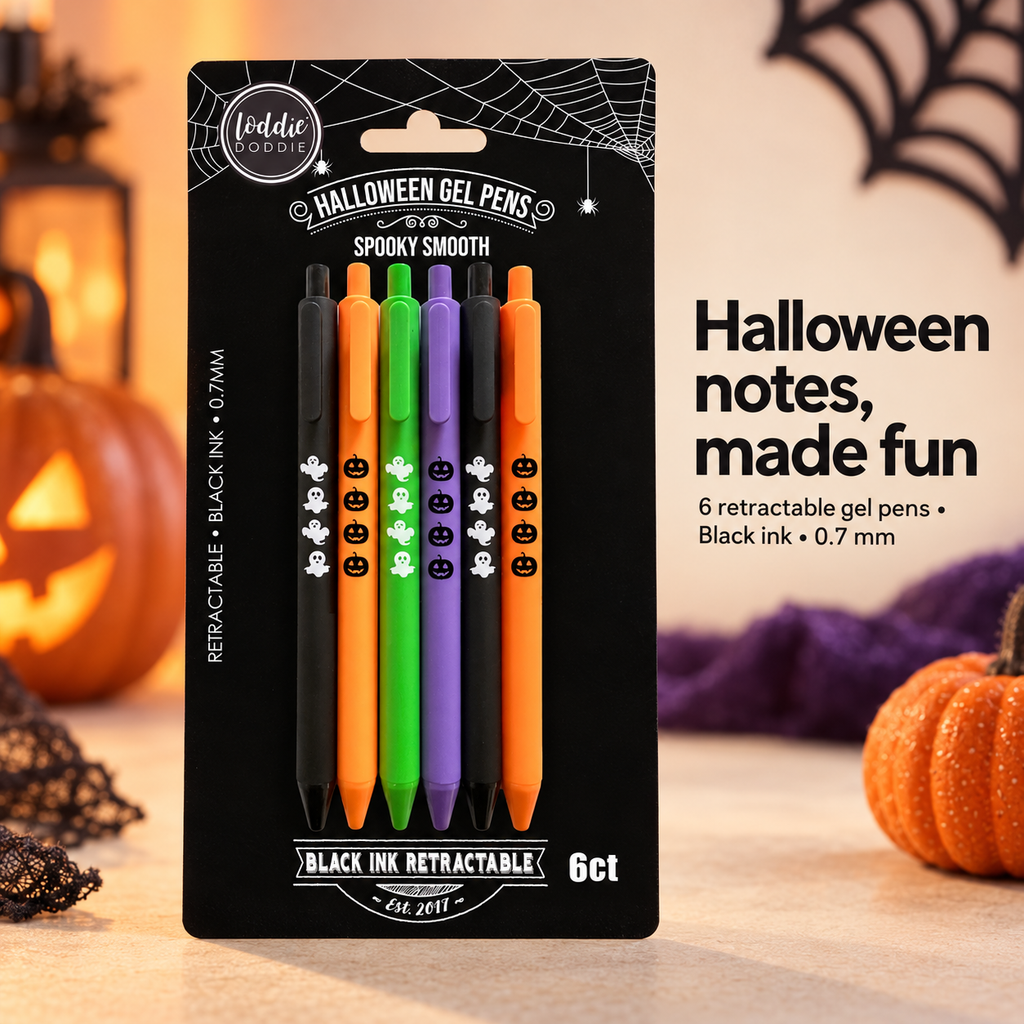 Loddie Doddie 6ct Retractable Satin Gel Pens - Halloween Ghost and Pumpkin