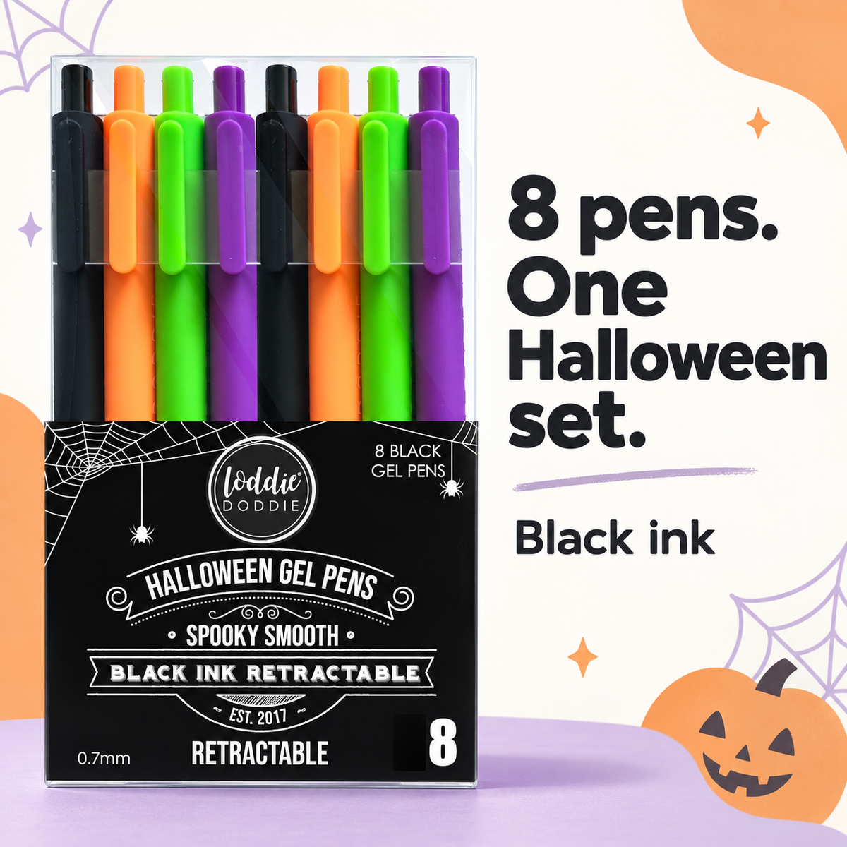 Loddie Doddie 8ct Retractable Gel Pens - Black Ink - Halloween Colors