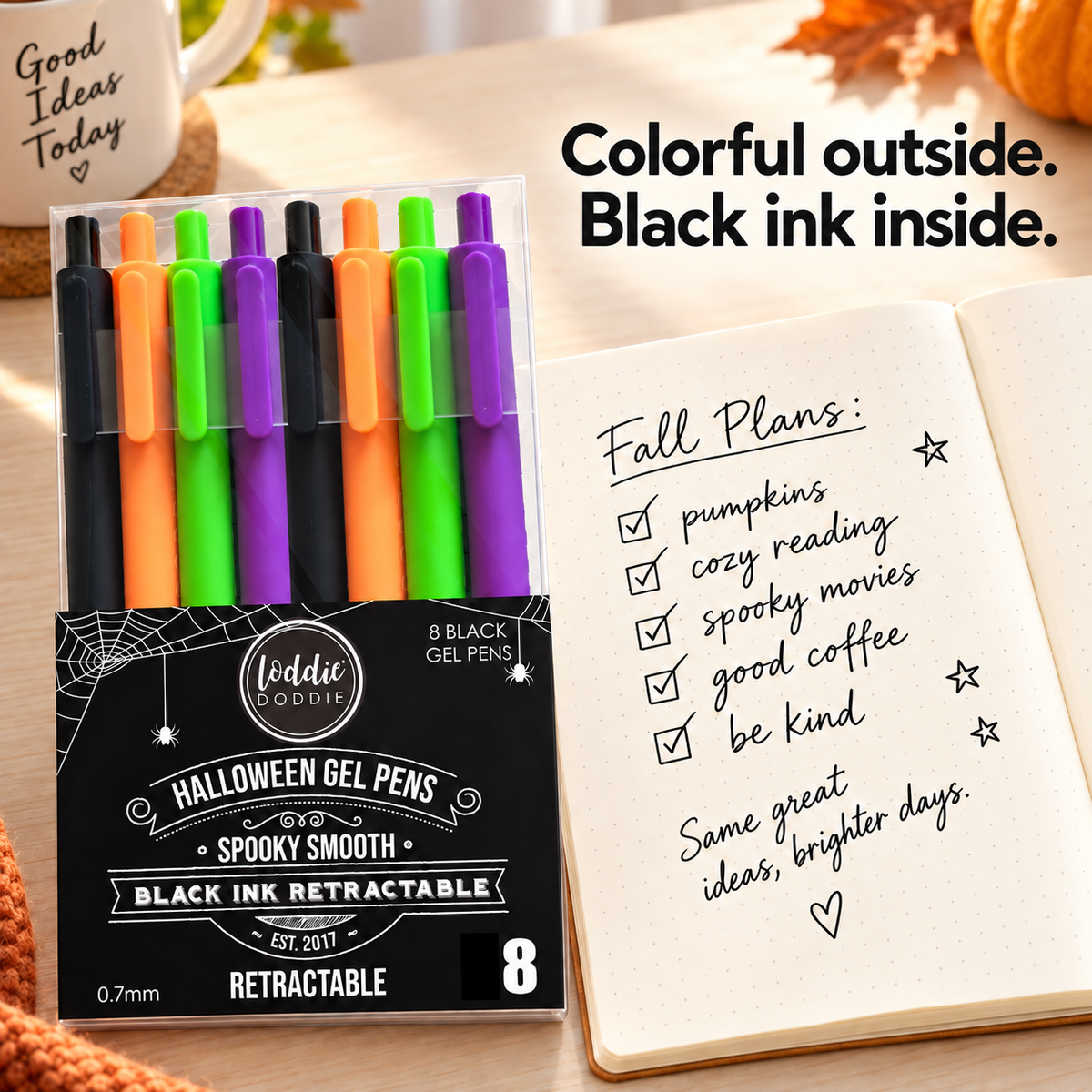 Loddie Doddie 8ct Retractable Gel Pens - Black Ink - Halloween Colors