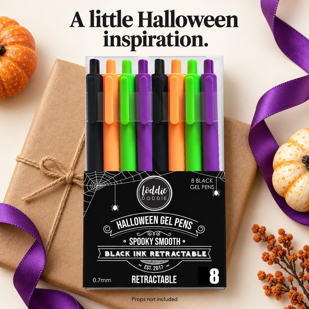 Loddie Doddie 8ct Retractable Gel Pens - Black Ink - Halloween Colors