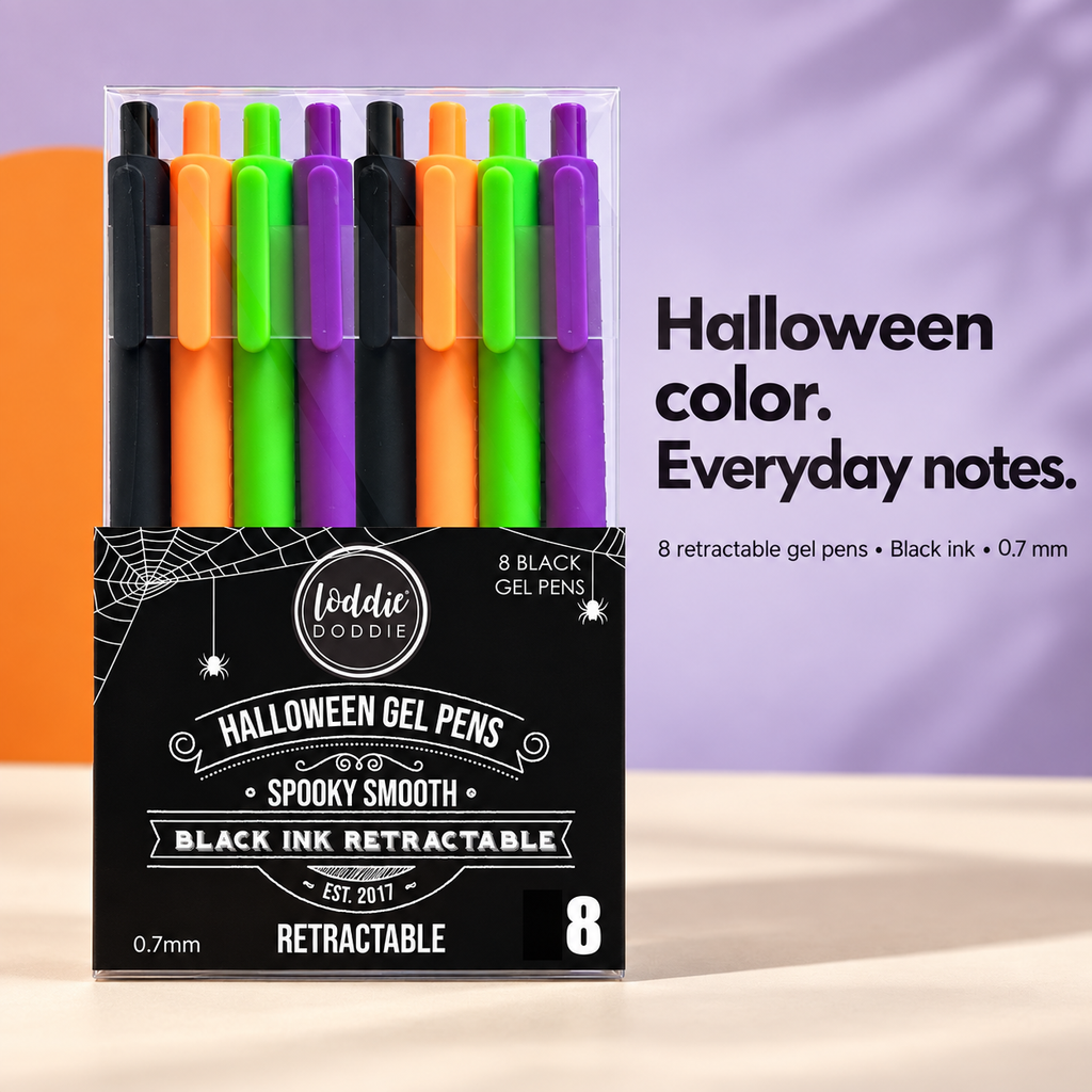 Loddie Doddie 8ct Retractable Gel Pens - Black Ink - Halloween Colors