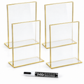 Loddie Doddie Gold Acrylic Signs, Self-Standing 4 x 6 Inch Sign Holders, 4 Pack with White Chalk Marker
