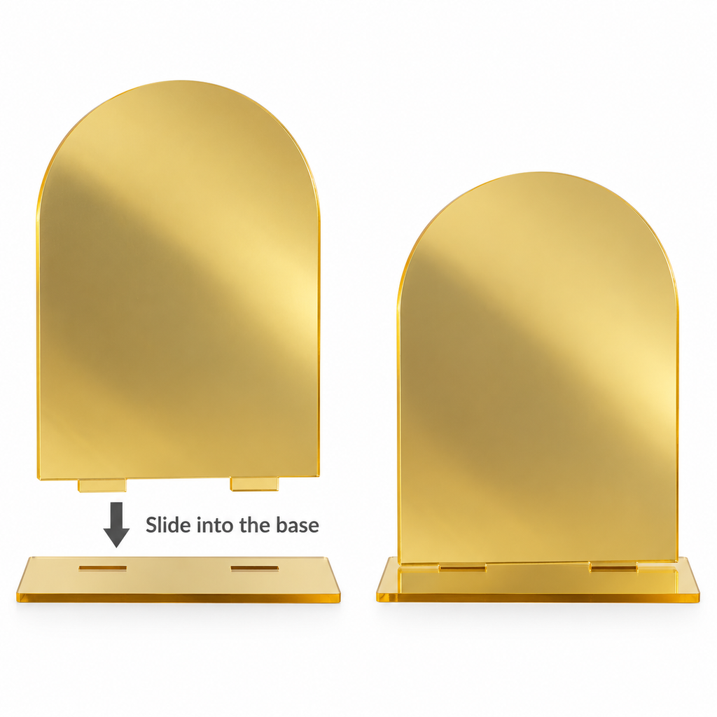 Loddie Doddie Gold Mirror Acrylic Arch Signs with Bases, 4 x 6 Inch, 4 Pack with White Chalk Marker