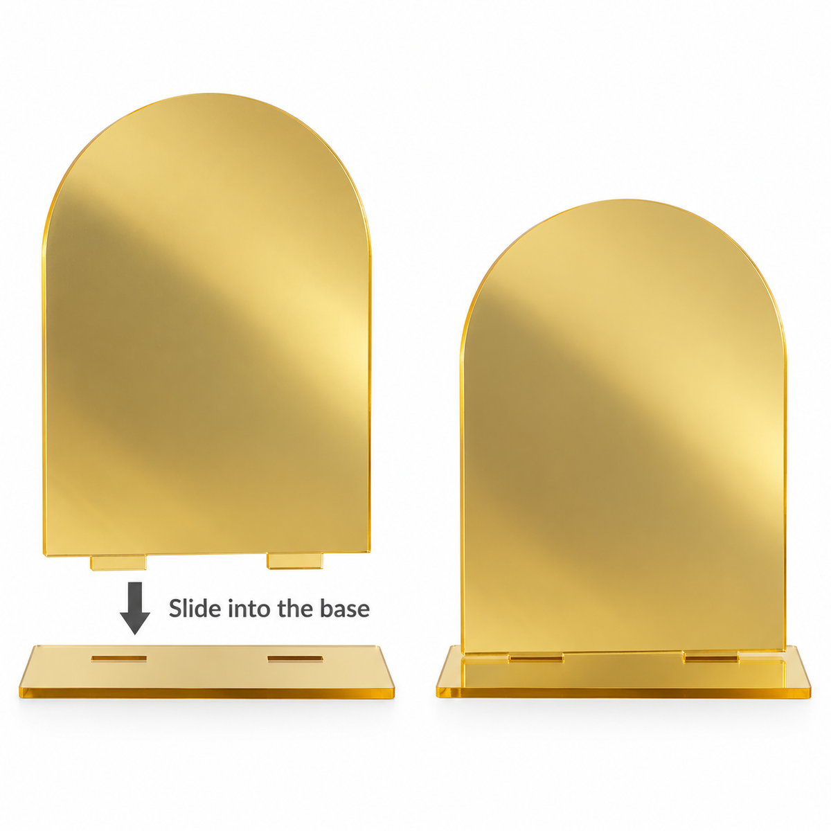 Loddie Doddie Gold Mirror Acrylic Arch Signs with Bases, 4 x 6 Inch, 4 Pack with White Chalk Marker