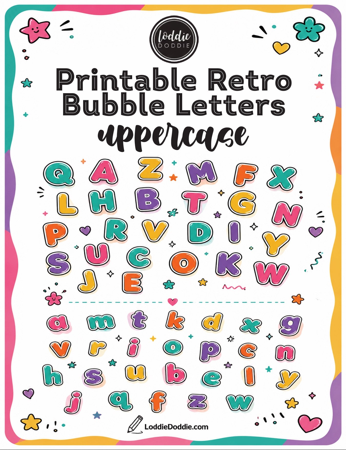 Loddie Doddie Printable Retro Bubble Letters