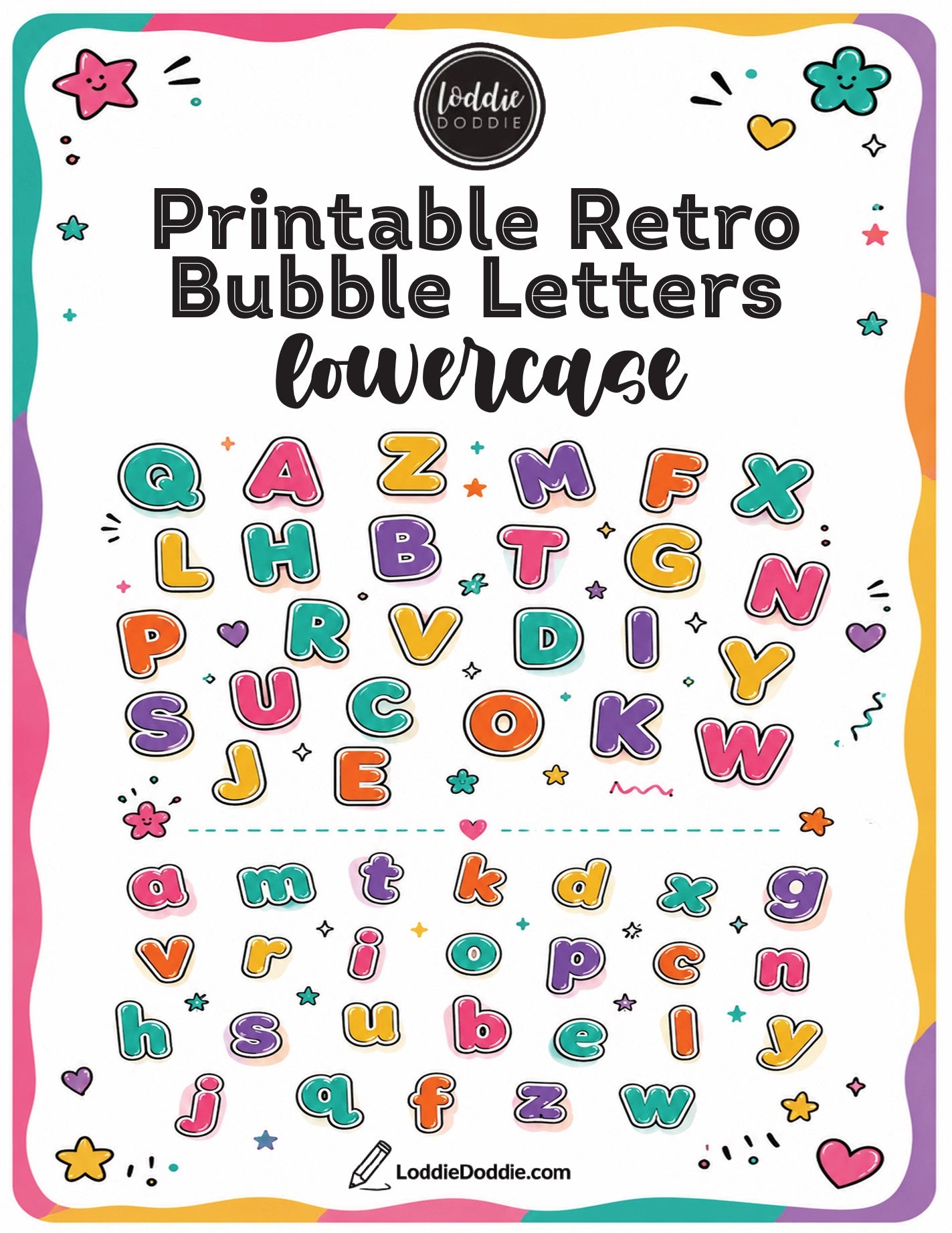 Loddie Doddie Printable Retro Bubble Letters - Lowercase