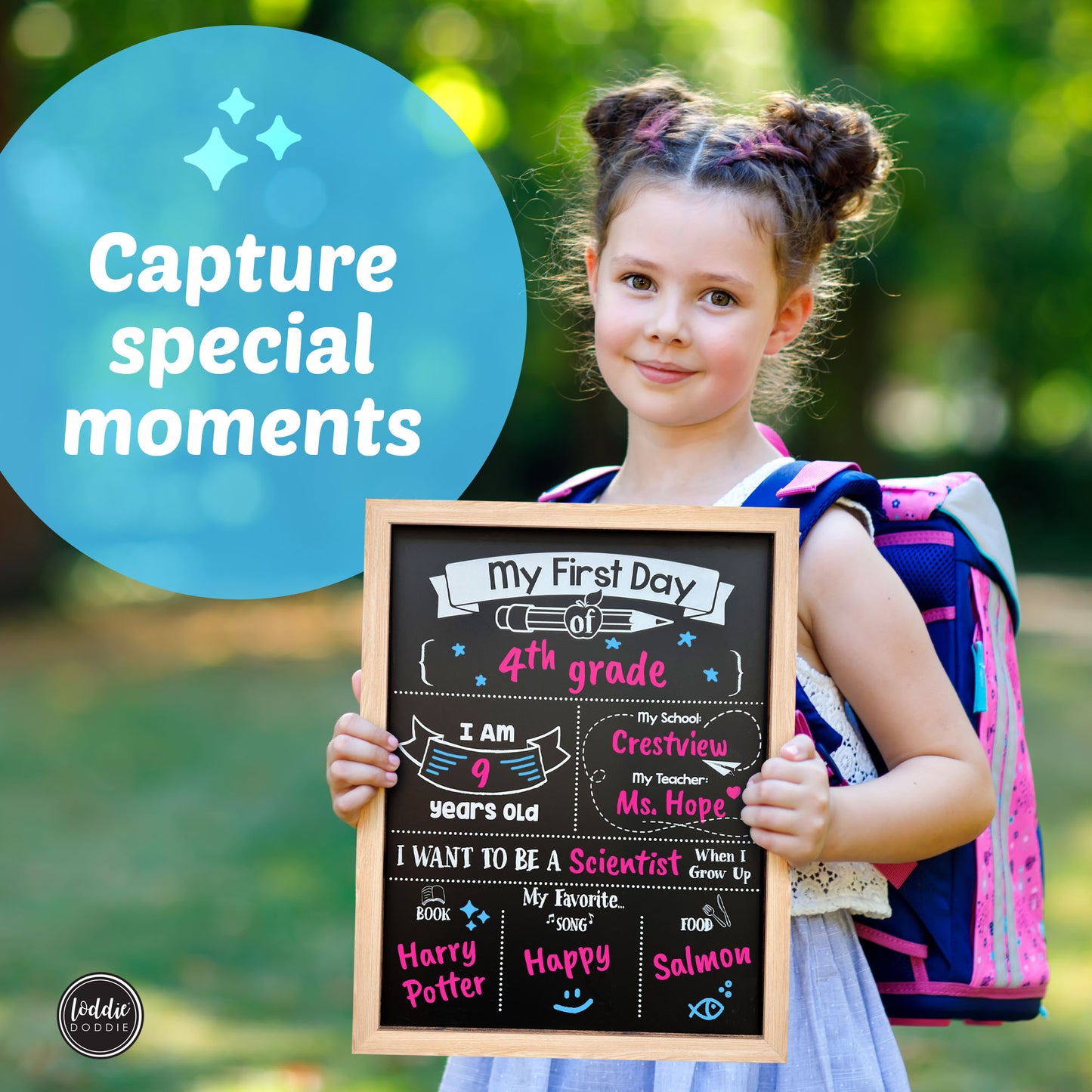 My First and Last Day Double-Sided Chalkboard Kit, Light Wood Frame with 2 Chalk Markers included