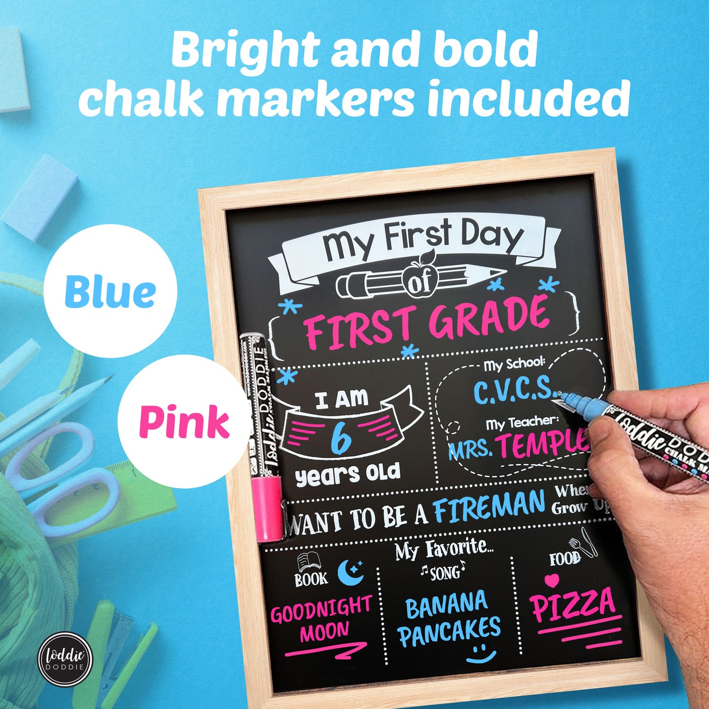 My First and Last Day Double-Sided Chalkboard Kit, Light Wood Frame with 2 Chalk Markers included