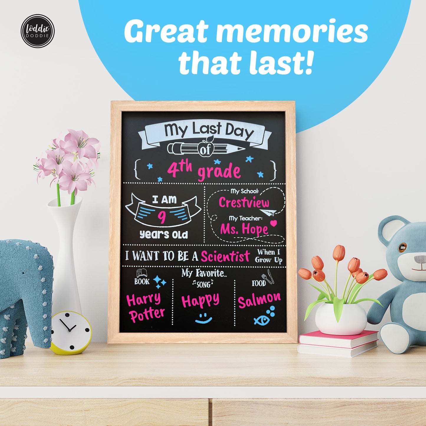 My First and Last Day Double-Sided Chalkboard Kit, Light Wood Frame with 2 Chalk Markers included