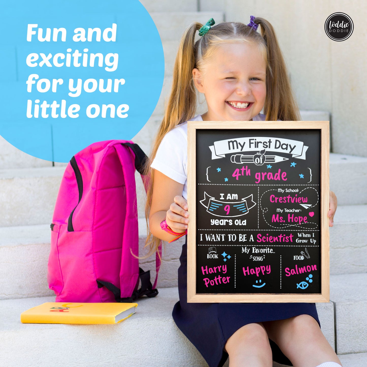 My First and Last Day Double-Sided Chalkboard Kit, Light Wood Frame with 2 Chalk Markers included