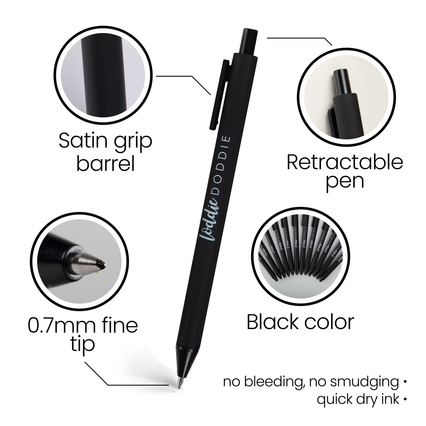 12ct Retractable Gel Pens with Soft Grip Barrel- Black