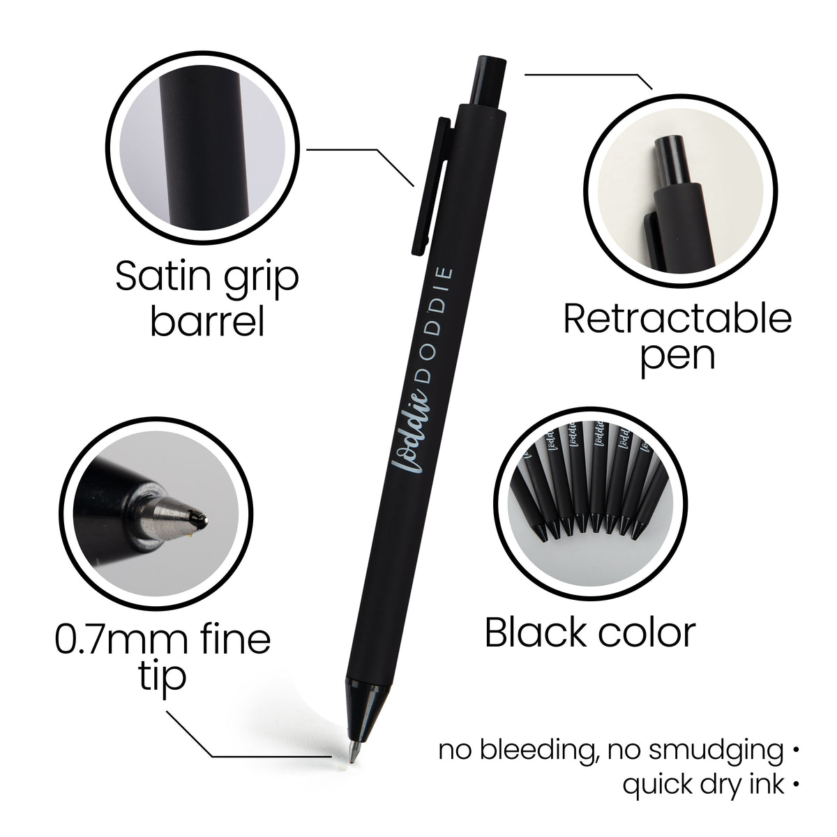 8ct Retractable Gel Pens with Soft Grip Barrel- Black