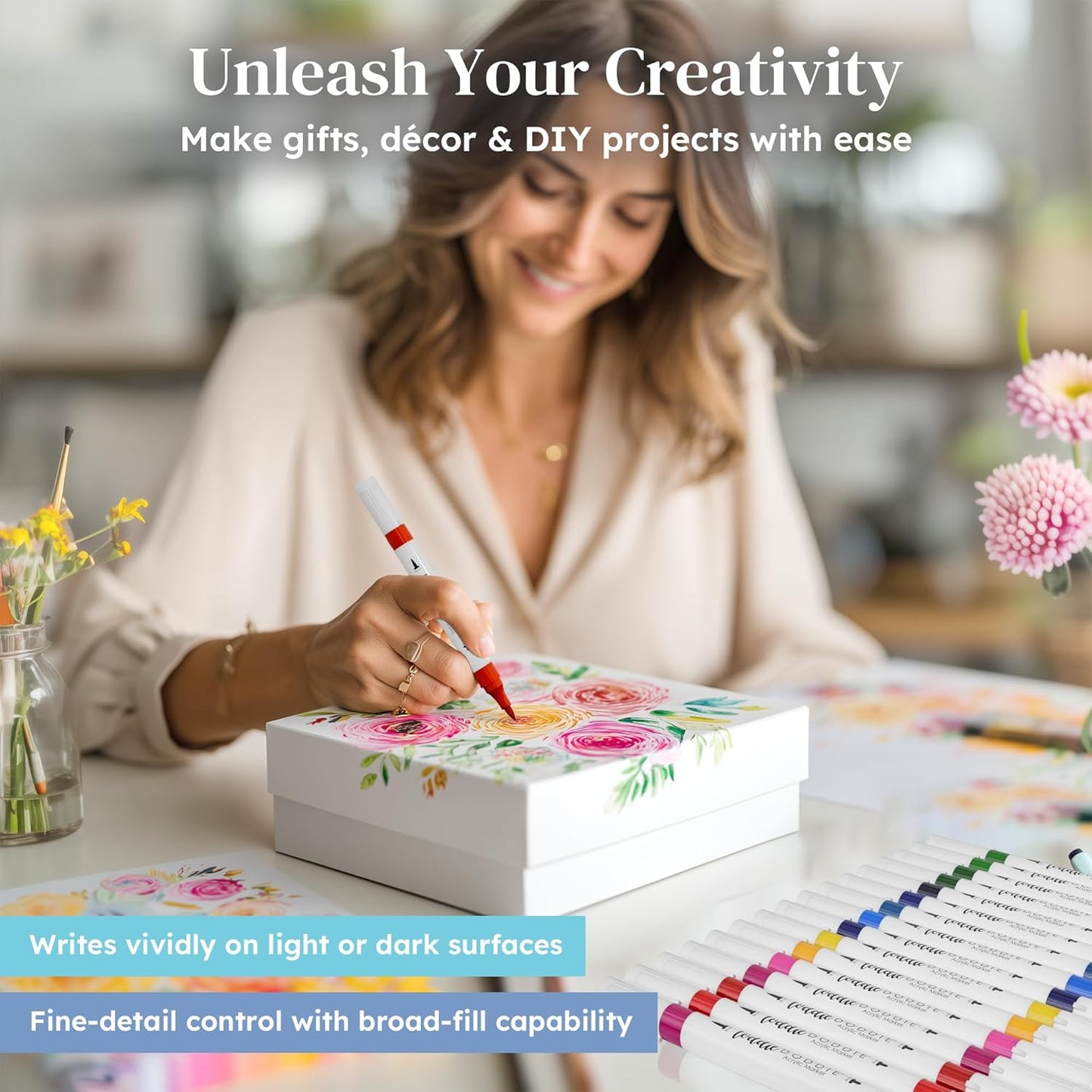 Double-Ended Multi Surface Acrylic Markers with Fine and Brush Tip