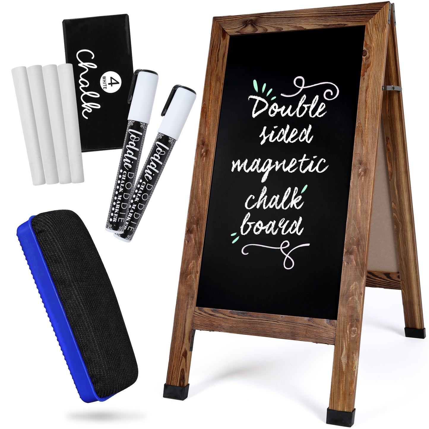 Rustic Chalkboard A-Frame Easel- Double Sided Magnetic Surface