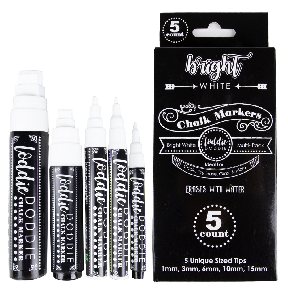 5ct Multi-Size Tips Chalk Markers - Bright White