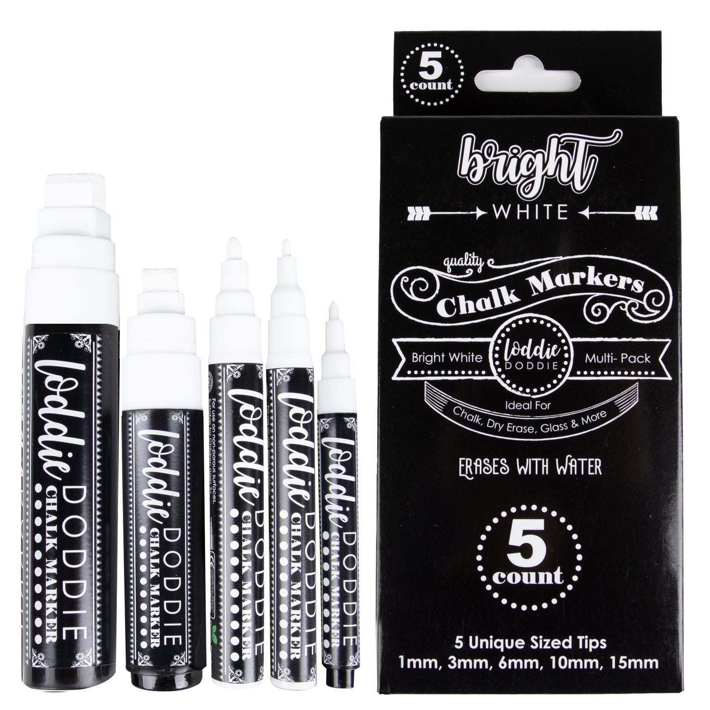 5ct Multi-Size Tips Chalk Markers - Bright White