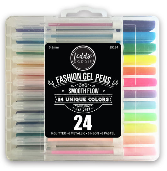24ct Gel Pens with Plastic Carry Case - Neon, Metallic, Glitter and Pastel