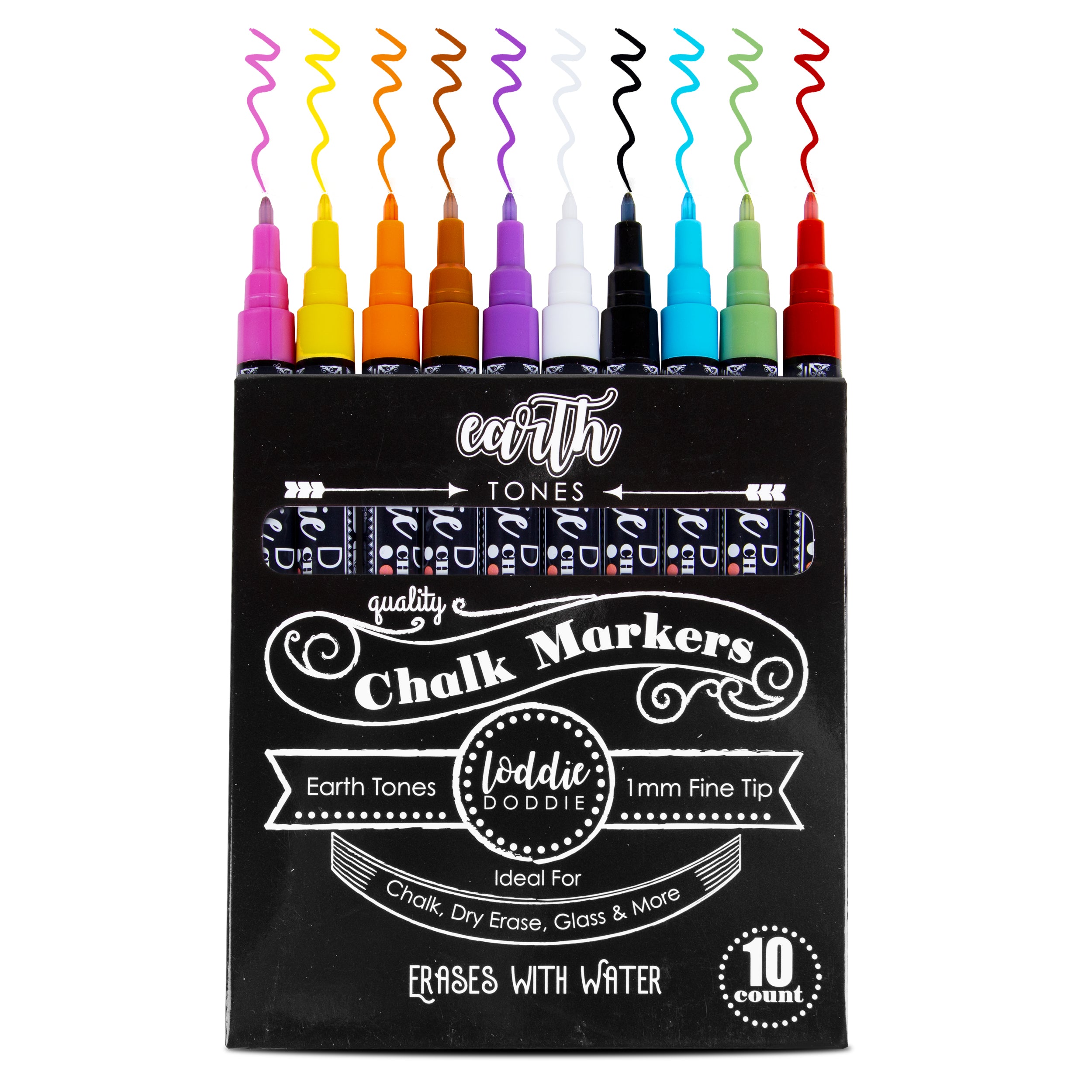  Loddie Doddie Liquid Chalk Markers for Chalkboard - 6mm  Reversible Chisel and Bullet Tips, Chalkboard Markers Erasable, Earth Tones  Chalk Pens 10 Count : Office Products