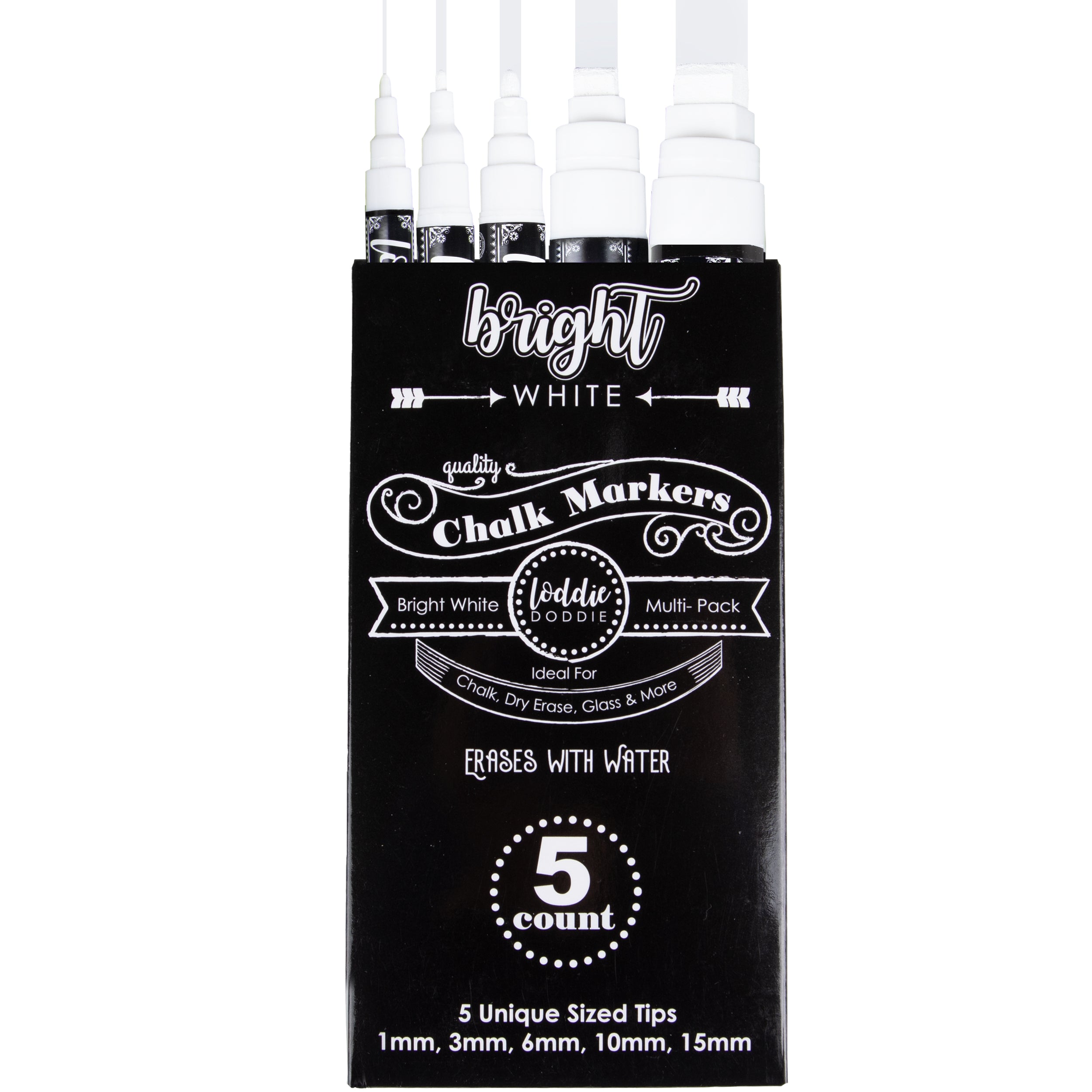 2- Liquid Chalk Markers for Chalkboard, White, Pack of 5, 6mm Reversible  Tip