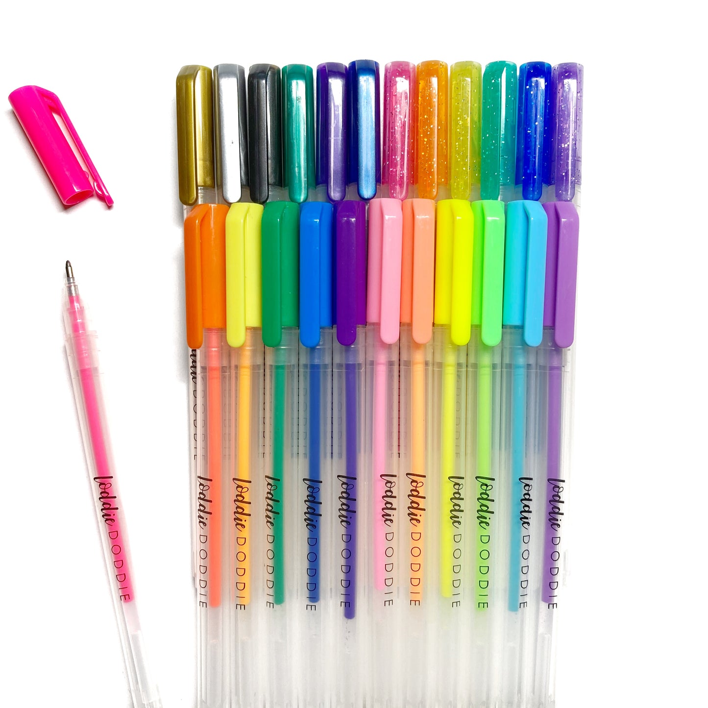 24ct Gel Pens with Plastic Carry Case - Neon, Metallic, Glitter and Pastel