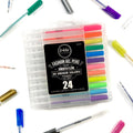 24ct Gel Pens with Plastic Carry Case - Neon, Metallic, Glitter and Pastel