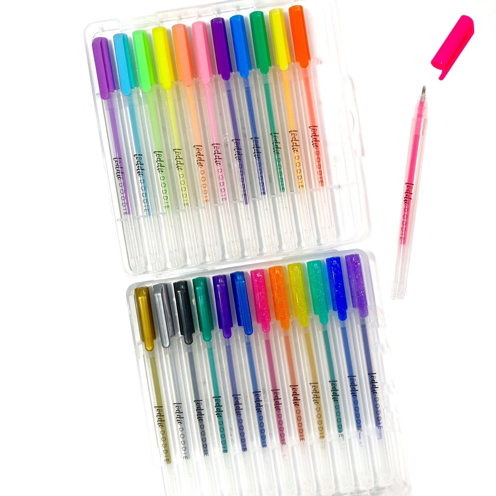Loddie Doddie Colored Gel Pens for Note Taking, Ballpoint Ink Gel Pens with 1mm Tip, 24-Pack Colored Pens in 6 Neon, Metallic
