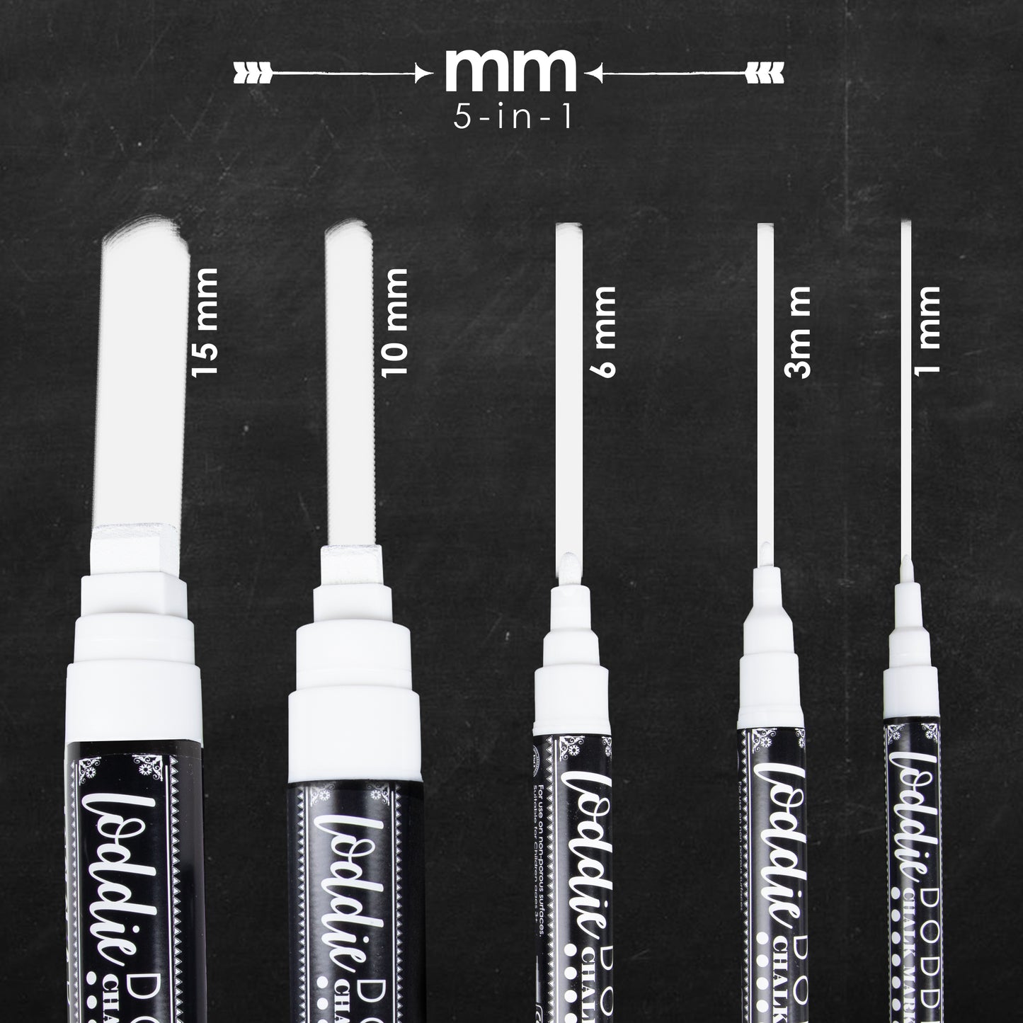 5ct Multi-Size Tips Chalk Markers - Bright White