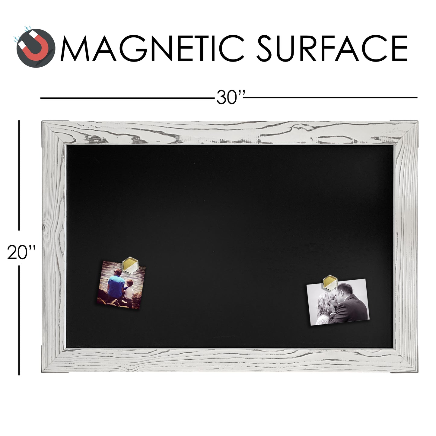 20x30 Whitewash Wood Frame Magnetic Chalkboard