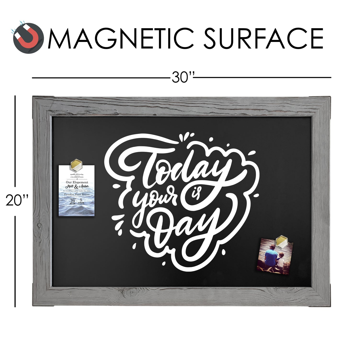 20x30 Gray Wood Frame Magnetic Chalkboard