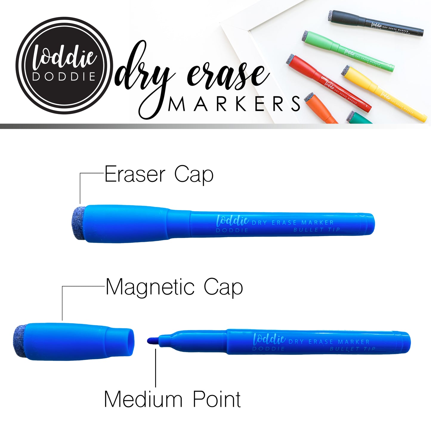 10ct Magnetic Dry Erase Markers with Eraser Caps