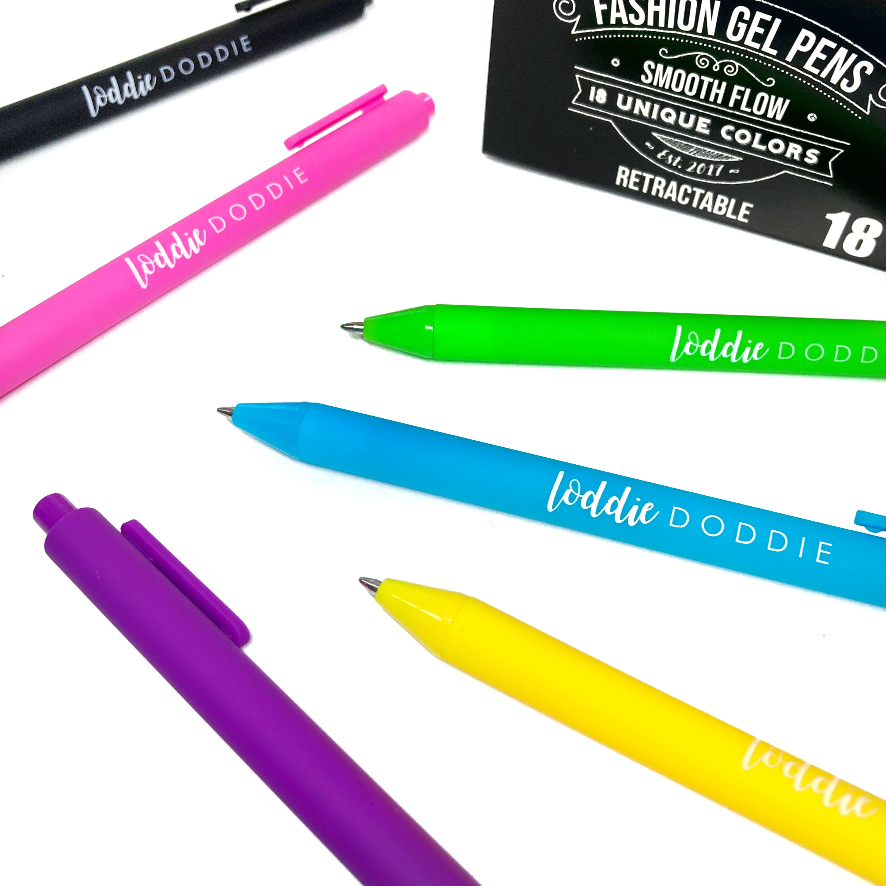 18ct Satin Barrel Retractable Gel Pens - Vivid Colors – LoddieDoddie