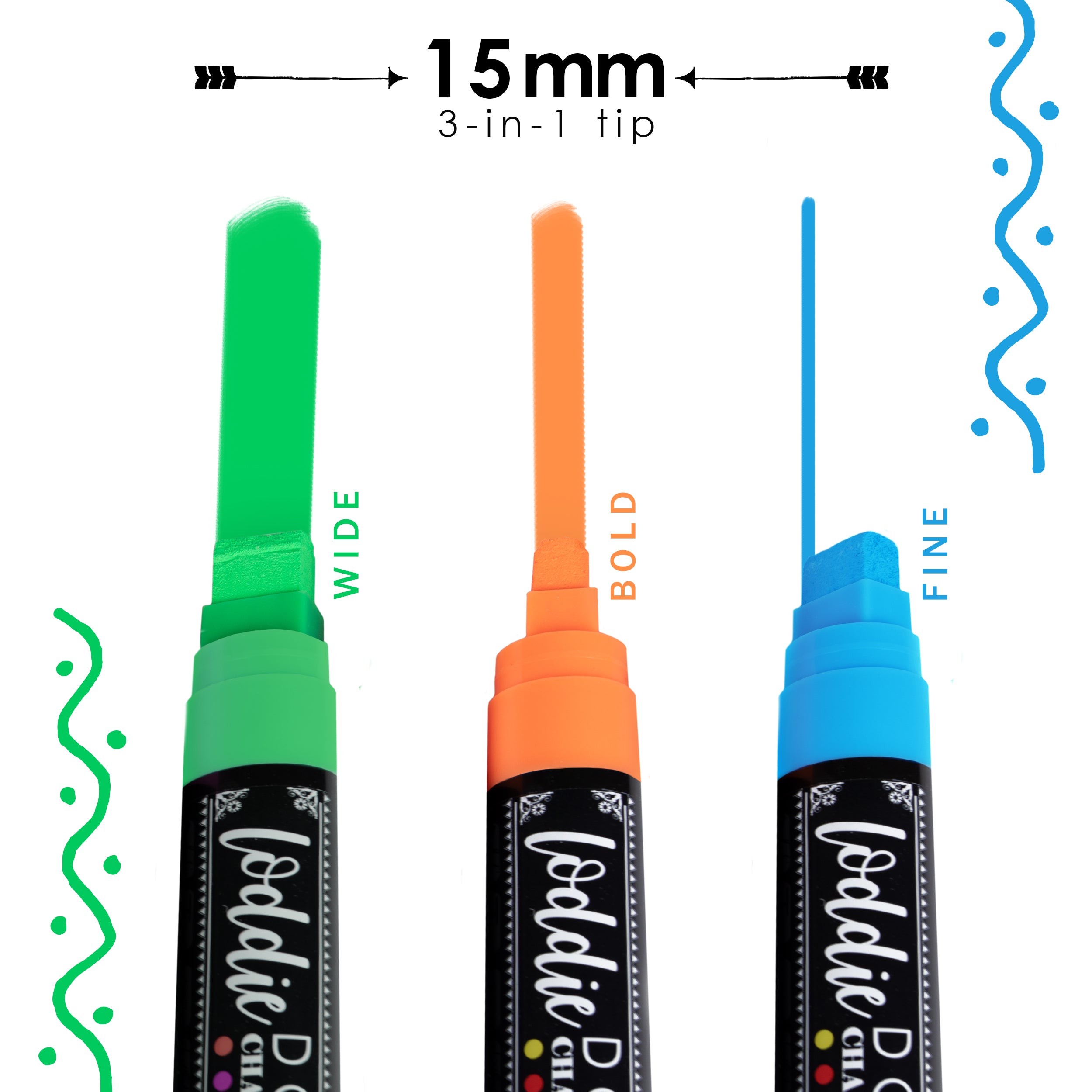 Window Markers - 15mm Jumbo - 3 in 1 Nib with 28g Ink - Pack of 8 Neon Chalk - 