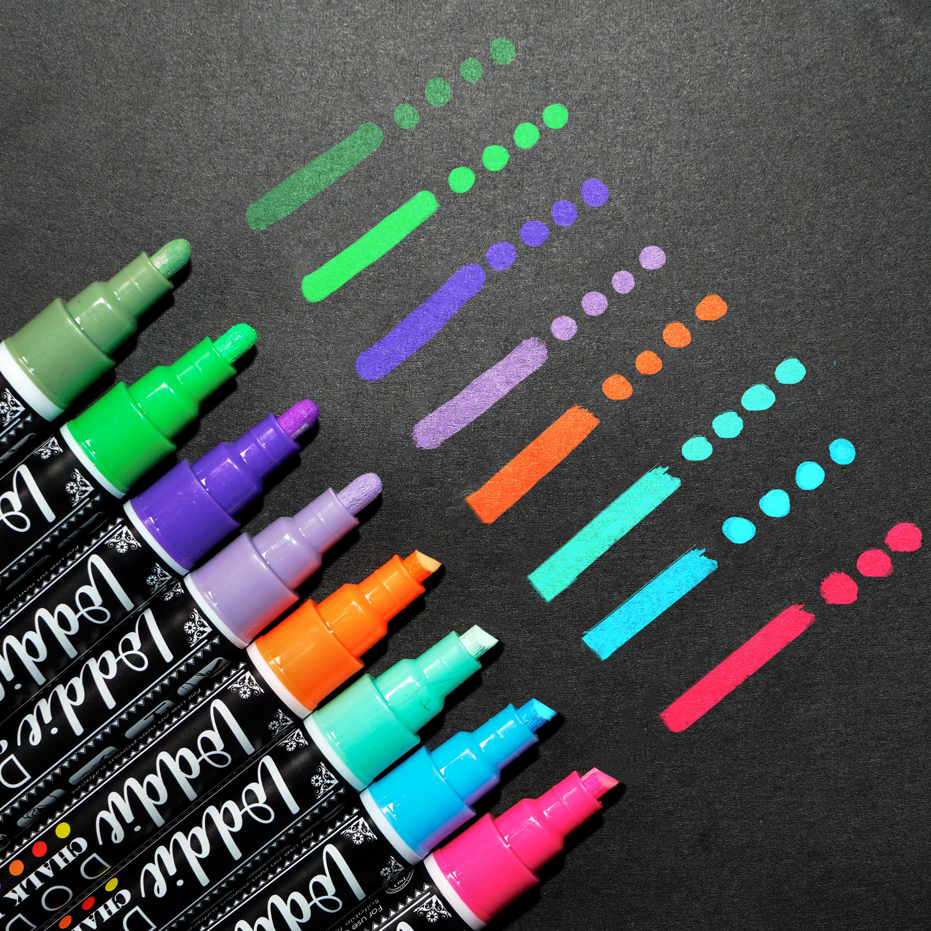 Loddie Doddie Liquid Chalk Markers | Dust Free Chalk Pens - Perfect for Chalkboards, Blackboards, Windows and Glass | 6mm Reversible Bullet & Chisel