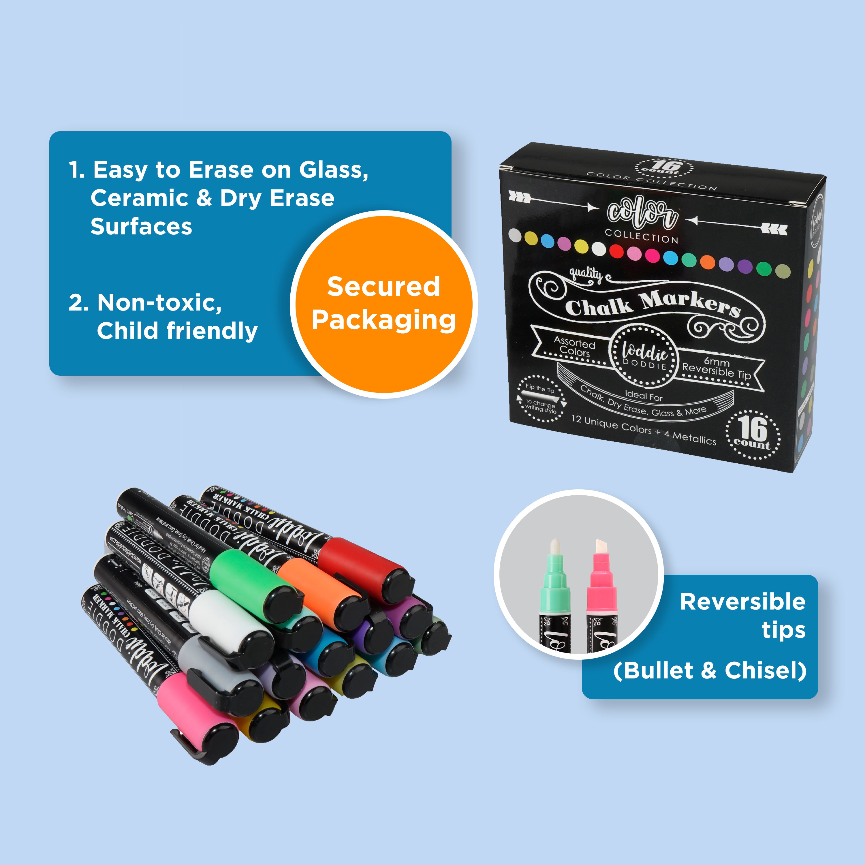 Loddie Doddie 4ct Liquid Chalk Markers Basic Primary Colors