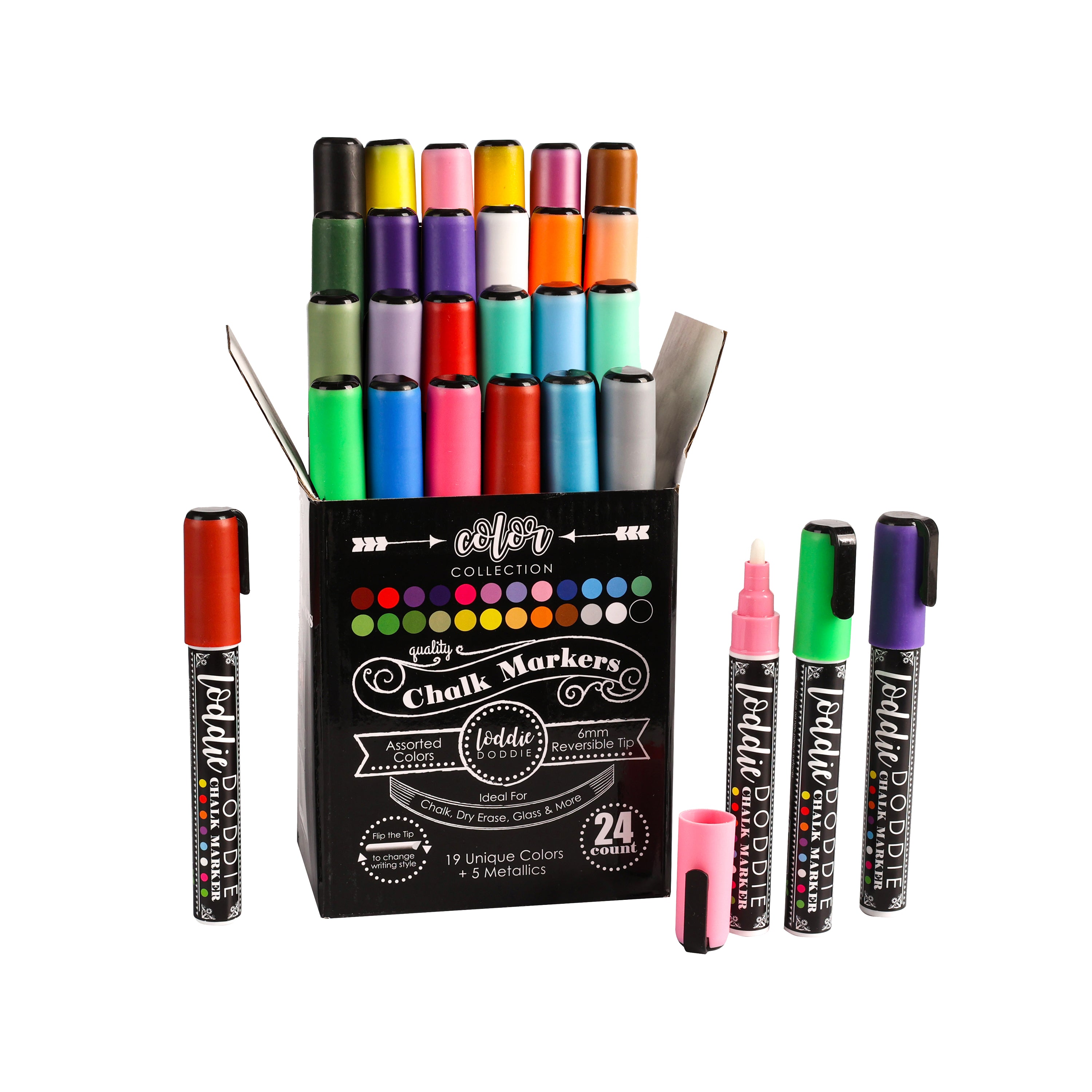  Loddie Doddie Liquid Chalk Markers - Pack of 4 Chalk Pens -  Perfect for Chalkboards, Blackboards, Windows, Glass, Bistro