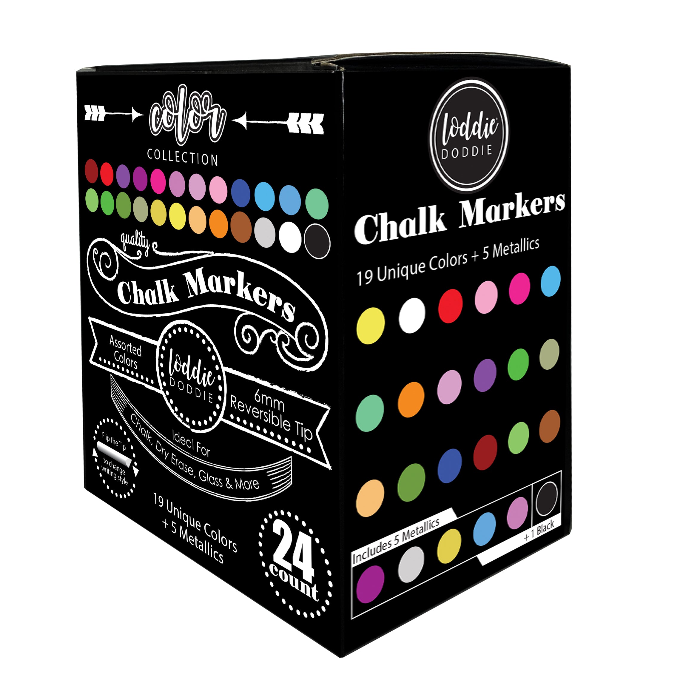 Black Chalk Markers - 6mm Reversible Tip (Pack of 5 Pens